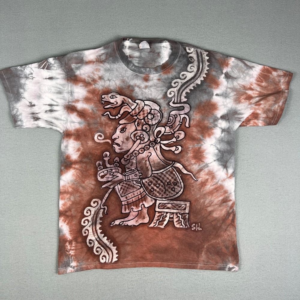 VTG Mexican Tie‎ Dye T Shirt Fits M Mayan Aztec Warrior Graphic Handmade Art